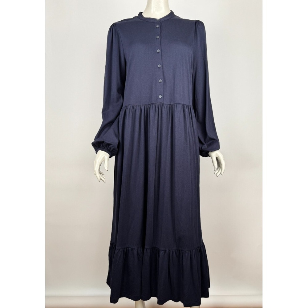 Boden Jersey Dress Women 16-18R NWT Crew Neck Long Sleeve Button-up Stretch Navy
